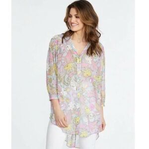 Badgley Mischka Floral Chiffon Sheer Blouse Tunic Top Women’s L/XL